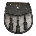 Seal Skin Semi Dress Sporran with Thistle on Black Leather and 3 Chrome Tassels