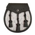 Pony Skin Semi Dress Sporran with Embossed Black Leather and 3 Leather Tassels