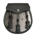 Seal Skin Semi Dress Sporran with Embossed Black Leather and 3 Leather Tassels