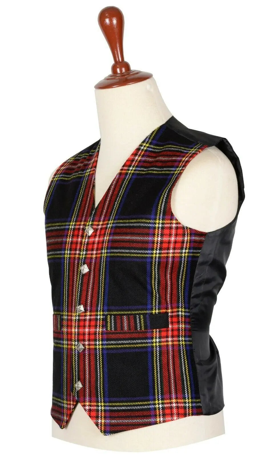 Traditional Scottish Black Stewart 5 Buttons Tartan Waistcoat