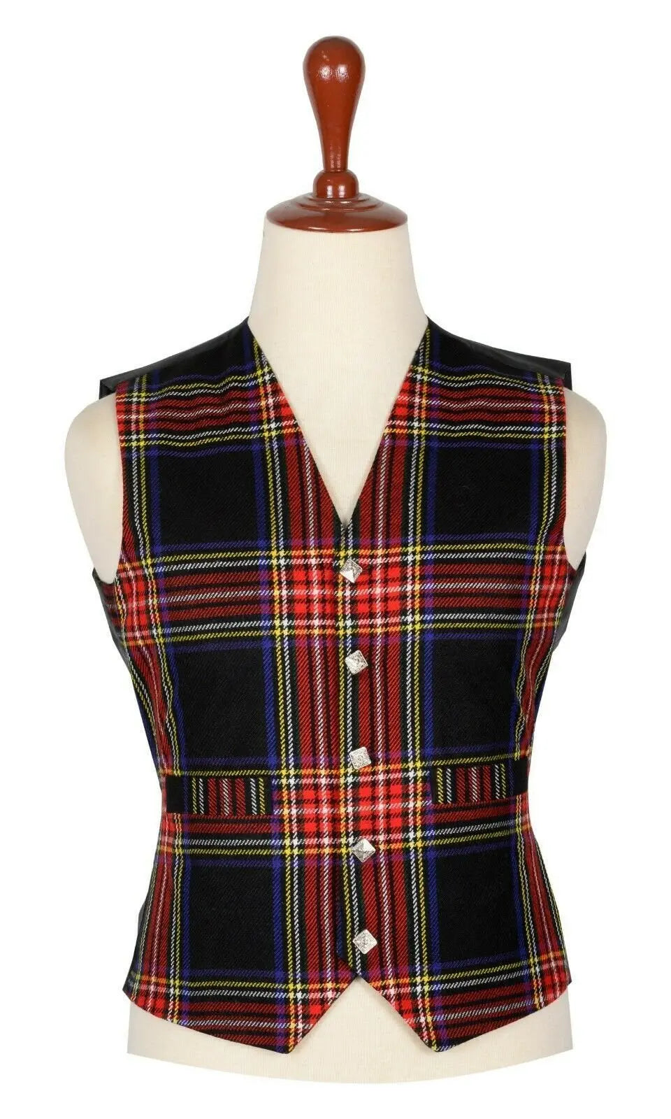 Traditional Scottish Black Stewart 5 Buttons Tartan Waistcoat