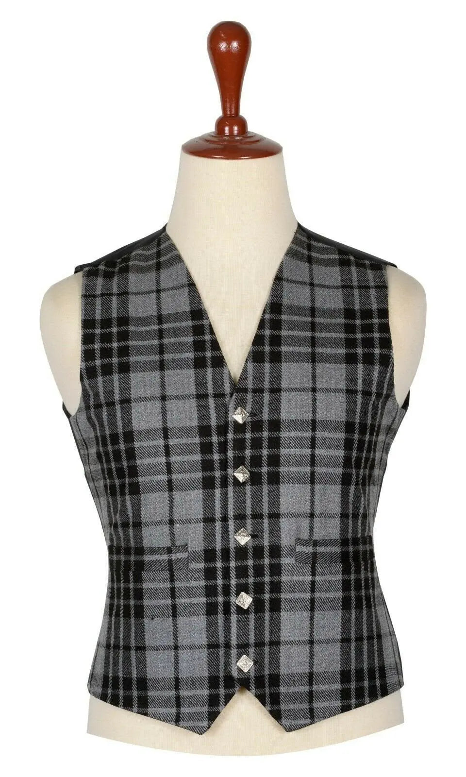 Traditional Scottish Grey Highlander 5 Buttons Tartan Waistcoat