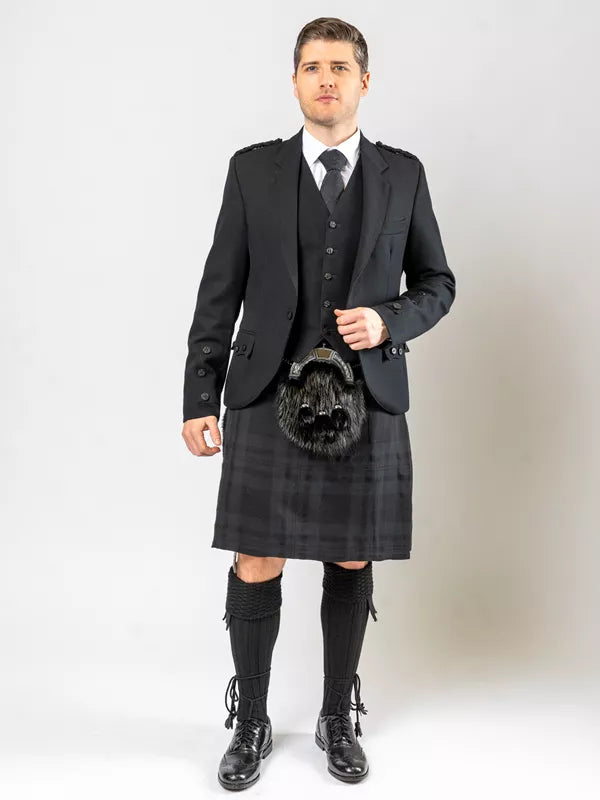 Strathearn Black Jacket Kilt & Waistcoat