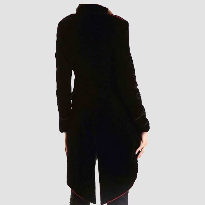 Halloween Ladies Velvet Long Tail Coat Black Gothic Steampunk Military Coat