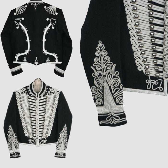 Wool Men's Black Napoleonic Hussar Jacket Uniform Military Style Tunic Pelisse Jimmy Hendrix Jacket