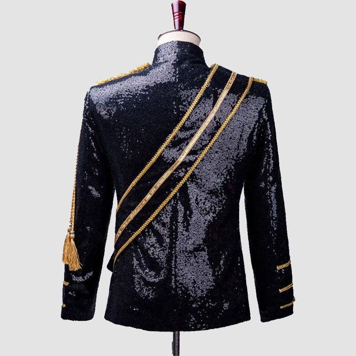 Men's Sequin Uniform MJ Dance Wear Glitter Black Michael Jackson