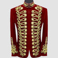 Men Braided Red Velvet Jacket Military Gold Braided Jacket Hussar