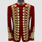 Men Braided Red Velvet Jacket Military Gold Braided Jacket Hussar