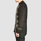 Gold Embroidery Black Military Napoleon Hook Jacket Cotton