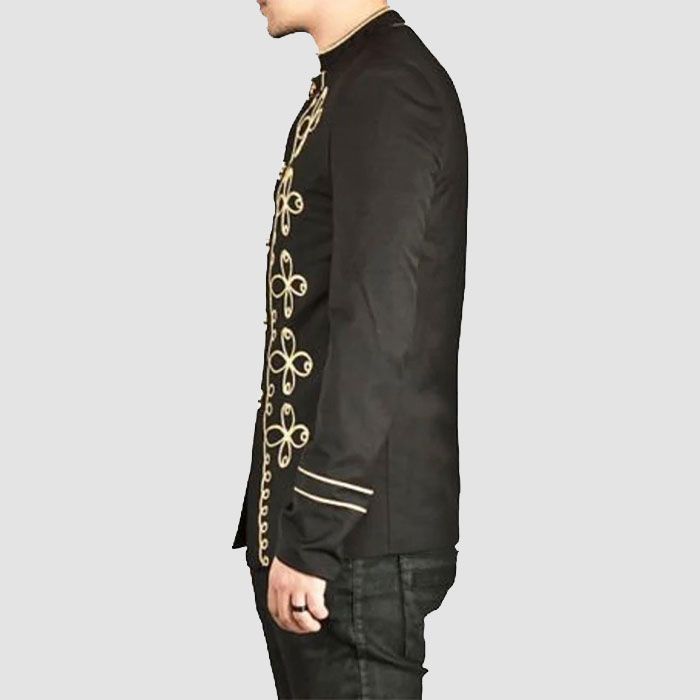 Gold Embroidery Black Military Napoleon Hook Jacket Cotton
