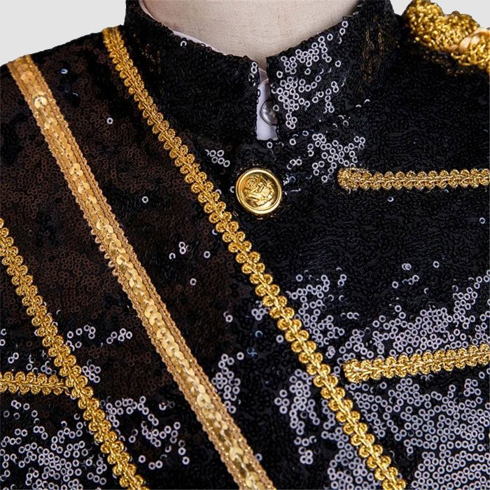 Men's Sequin Uniform MJ Dance Wear Glitter Black Michael Jackson
